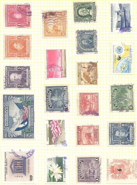PARTE DE UMA COLEÇÃO COM OTIMA FLOHA DE SELOS VARIADOS DE EL SALVADOR