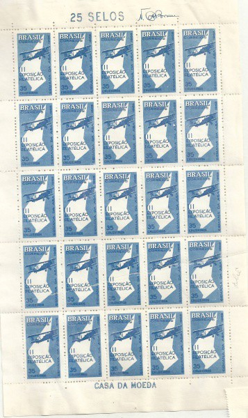 C540 - AEROPLANO FOLHA COM 25 SELOS BRASIL