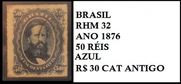 D PEDRO II - SELO COR AZUL - EM EXCELENTE ESTADO DE CONSERVAÇÃO CAT RHM 32 ANO 1876 VALOR DE CATALOG