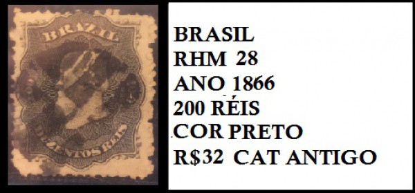 D PEDRO II - SELO COR PRETO - EM EXCELENTE ESTADO DE CONSERVAÇÃO CAT RHM 28 ANO 1866  VALOR DE CATAL