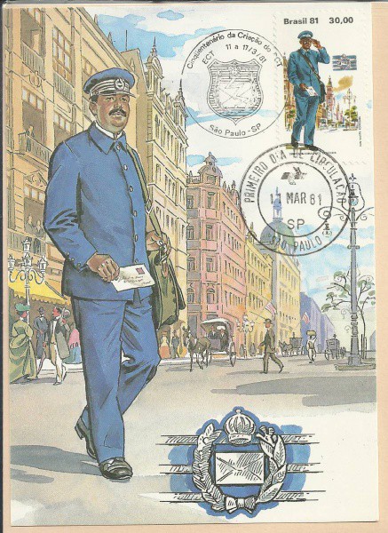 BRASIL POSTAL 81, CENTENÁRIO DA CRIAÇÃO DO ECT, PRIMEIRO DIA DE CIRCULAÇÃO