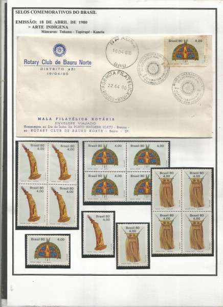 BRASIL - SELOS  + ENVELOPE 1º DIA - ARTE INDÍGENA 1980