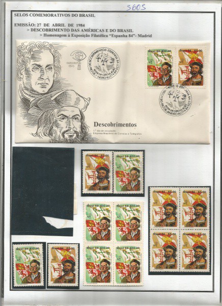 BRASIL - SELOS + ENVELOPE 1º DIA - DESCOBRIMENTO DAS AMÉRICAS E DO BRASIL  - 1984