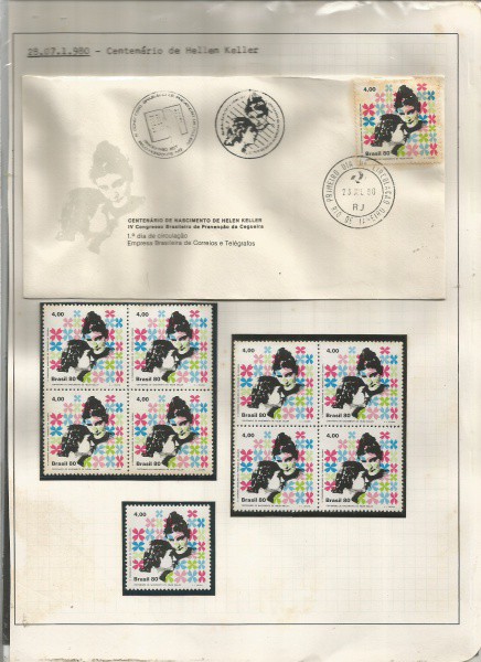 BRASIL - SELOS + ENVELOPE 1º DIA  - CENTENÁRIO NDE HELLEN KELLER - 1980