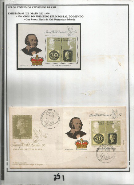 BRASIL -  ENVELOPE 1º DIA + BOLCO  - 150 ANOS DO 1º SELO POSTAL DO MUNDO - 1990