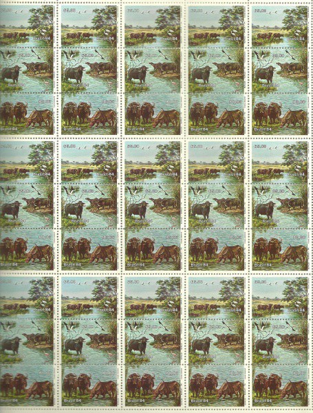 folha nova Brasilo 84 / 45 selos / búfalos - Marajó