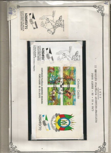 PARTE DE UMA COLEÇAO, 1992, II EXPOSIÇAO FILATELICA ARGENTINO BRASILEIRA, COSTUMES GAUCHOS