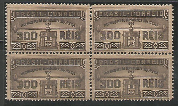 AD-25- BRASIL  1936  Quadra Mint dp Selos 105  1º Cong. Numismático