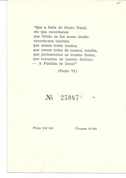 Folhinha Comemorativa - Natal De 1966