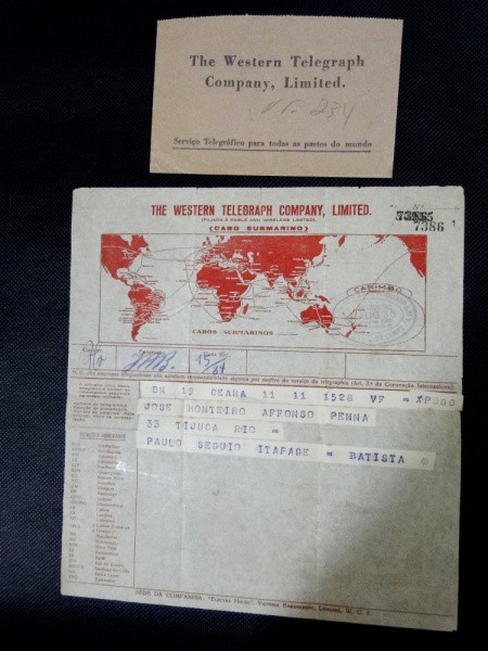 Brasil, telegrama Via Cabo Submarino, `Western`, déc 30. Acompanha envelope original. Raríssimo.  Bo