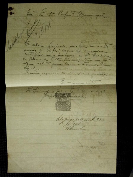 Rio Grande do Sul, documento com estampilha fiscal de 1000 réis impressa, Município de Jeronymo de 1