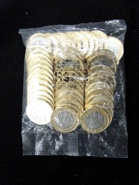 Brasil, sachê com 50 moedas das Olimpíadas, de 1 Real `Natação Paraolimpica`, flor de cunho.
