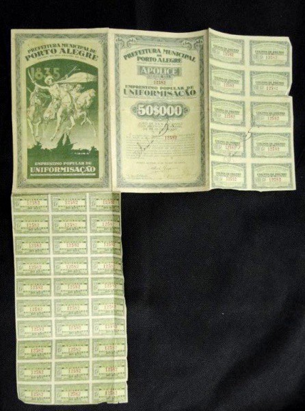 Brasil, apólice da prefeitura de Porto Alegre de 50000 réis de Julho de 1935. BEC. Rara