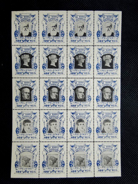 Brasil, lote com folha com estampilhas/cinderelas de pelotas de 1934 com o valor de 100 Réis cada, c