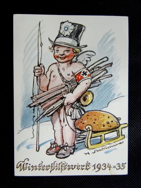 Alemanha Nazista, III Reich, postal déc. 30 (II Guerra Mundial) mostra criança usando braçadeira nzi