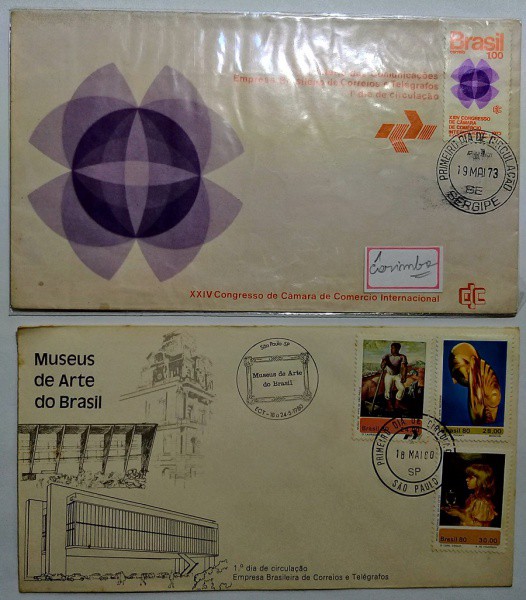 BRASIL - 02 ENVELOPES DE 1º DIA DE CIRCULAÇÃO ANOS 1973 E 1980.
