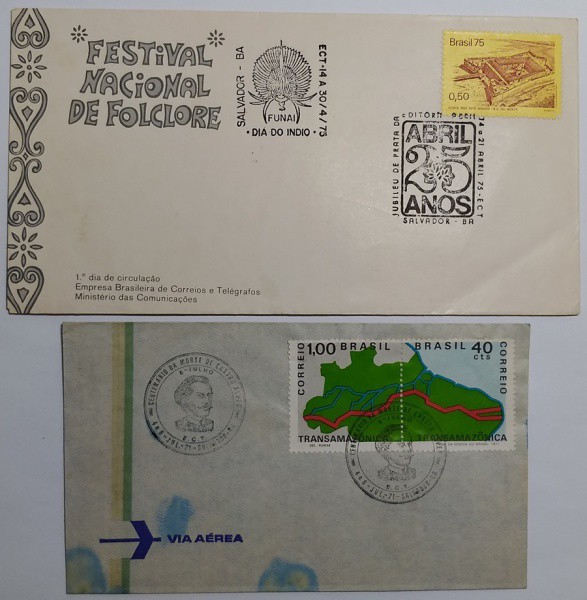 BRASIL - 02 ENVELOPES COMEMORATIVOS ANOS 1971 E 1975.