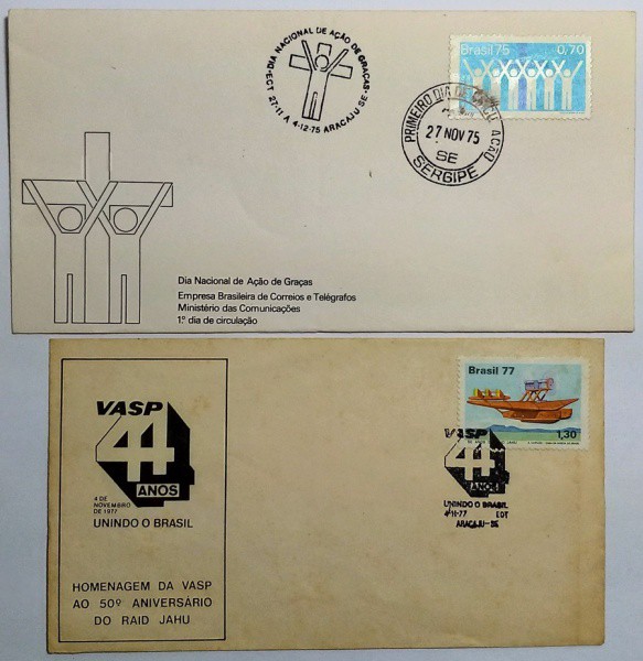 BRASIL - 02 ENVELOPES 1º DIA DE CIRCULAÇÃO E COMEMORATIVO ANOS 1975 E 1977.