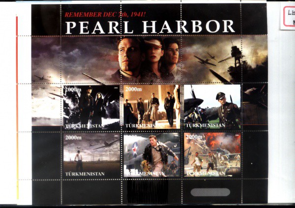 GRANDE BLOCO MINT TURKMESQUISTAO ANO 2001 TEMA CINEMA - GUERRA PEARL HARBOR