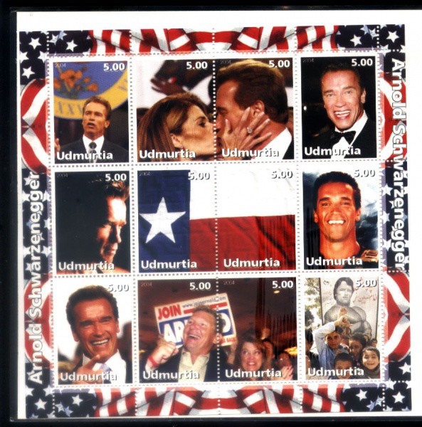 GRANDE BLOCO MINT TEMA CINEMA ANO DE 2004 DA URDMURTIA - FIGURANDO ARNOLD SCHAWARZENEGGER