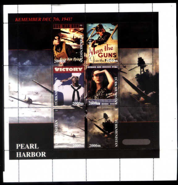 BLOCO MINT TEMA CINEMA - SEGUNDA GUERRA - PEARL HARBOM DO TURMENISQUISTAO  ANO 2001