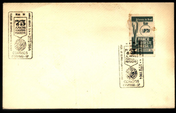 RARO CARIMBO DOS 75 ANOS DO BANCO CREDITO REAL - SOBRE ENVELOPE - ANO 1964 - BELO HORIZONTE - MG