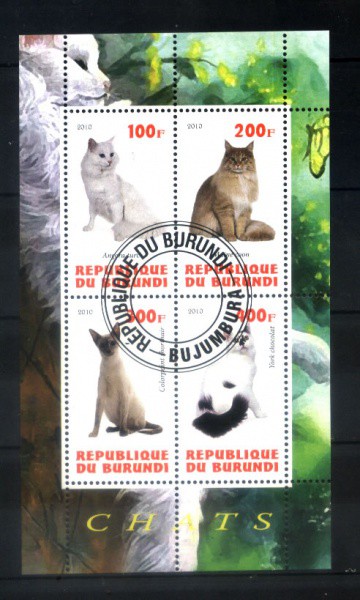 BLOCO DA REPUBLICA DO BURUNDI ANO 2010 TEMA FAUNA - GATOS