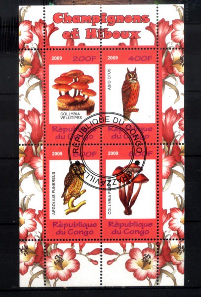 BLOCO DA REPUBLICA DO CONGO TEMAS FAUNA E FLORA   ANO 2009  COM CARIMBOS
