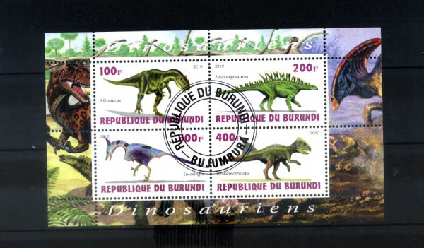 BLOCO DA REPUBLICA DO BURUNDI  ANO 2010  TEMA FAUNA - DINOSSAUROS - COM CARIMBOS