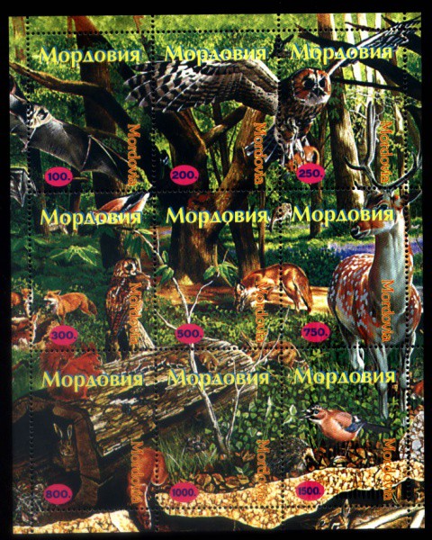 BLOCO MINT DA MORDOVIA TEMA FAUNA SELVAGEM  COM NOVE SELOS