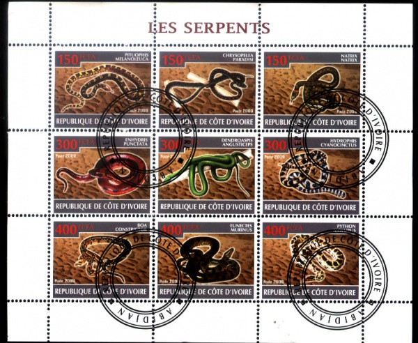 BLOCO DA COSTA DO MARFIM  ANO DE 2009 TEMA FAUNA - SERPENTES - COM CARIMBOS