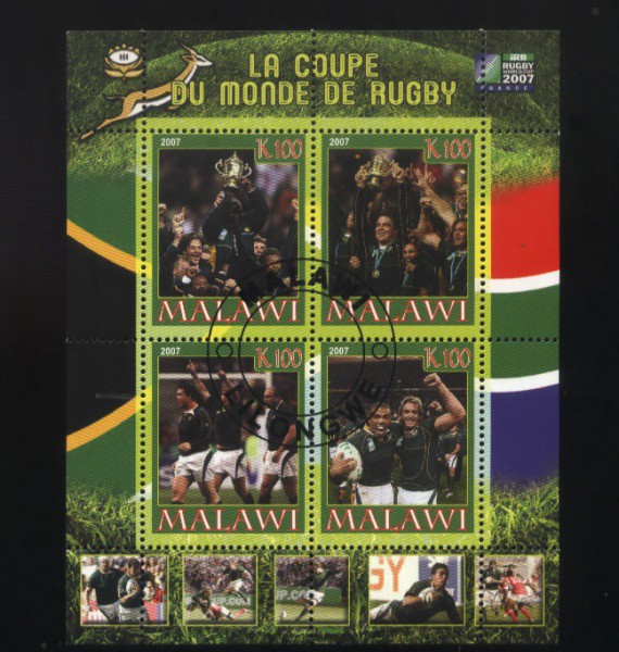 BLOCO DO MALAWI ANO 2007 TEMA ESPORTES - COM CARIMBOS