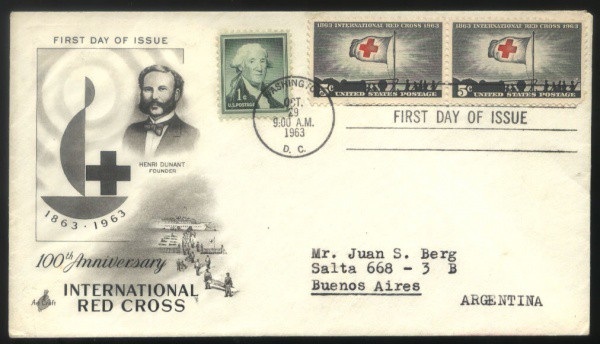 FDC  DOS ESTADOS UNIDOS  CIRCULADO ANO 1963  TEMA  CRUZ VERMELHA