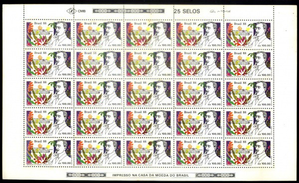 FOLHA DE SELOS DO BRASIL - ANO 1988 - 25 SELOS