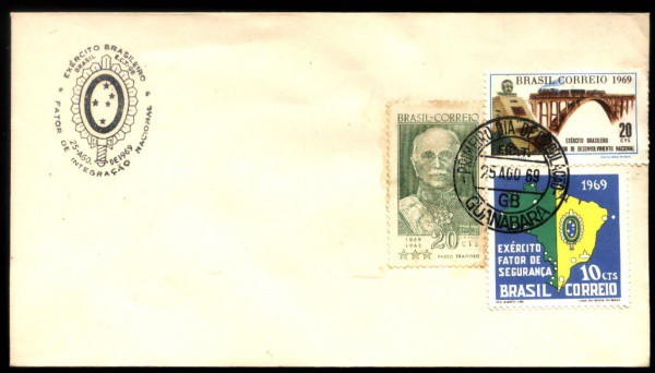 ENVELOPE DO BRASIL - ANO 1969 - 1 DIA DE CIRCULAÇÃO - CARIMBO TEMATICO - TEMA - EXERCITO FATOR DE SE