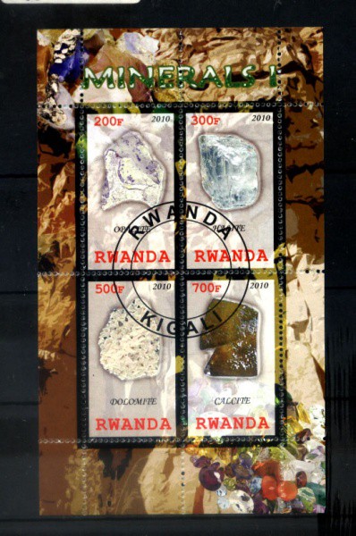 BLOCO DE RWANDA - ANO 2010 - COM CARIMBO - TEMA - MINERAIS