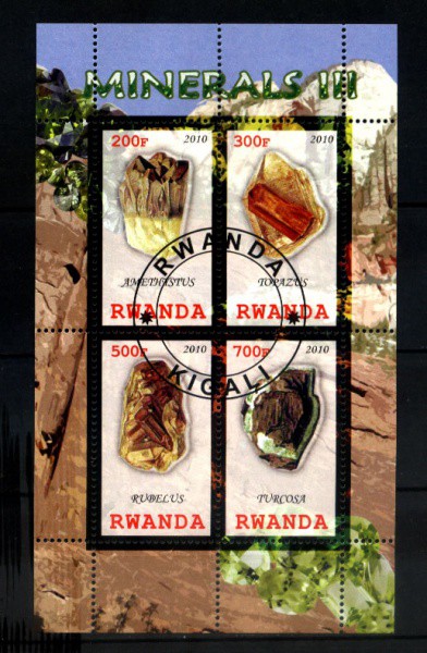 BLOCO DE RWANDA - ANO 2010 - COM CARIMBO - TEMA - MINERAIS