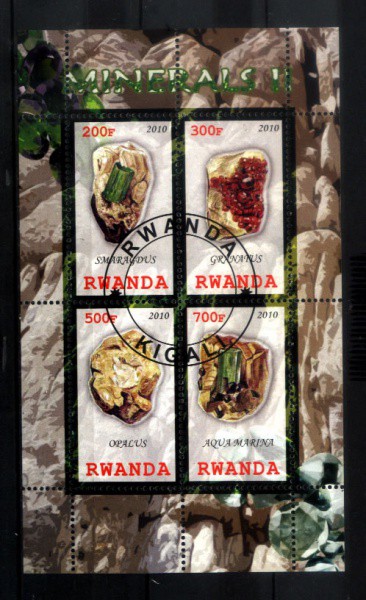 BLOCO DE RWANDA - ANO 2010 - COM CARIMBO - TEMA - MINERAIS