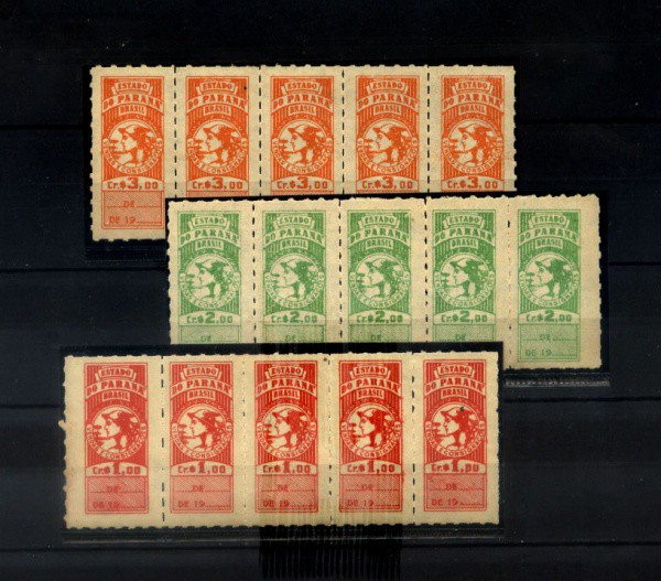 15 SELOS FISCAIS DO BRASIL - PARANA - MINT - NO HAWID - BELAS PEÇAS