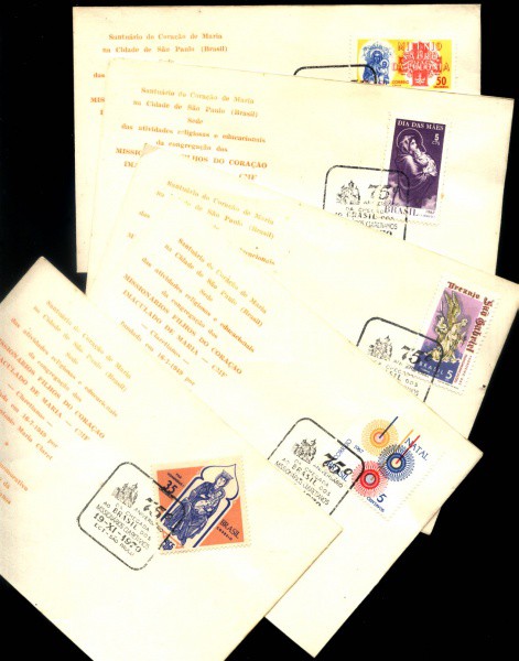 5  ENVELOPES DO BRASIL - COM CARIMBO TEMATICO - TEMA - 75 AOS DA CHEGADA DOS MISSIONARIOS CLARETIANO