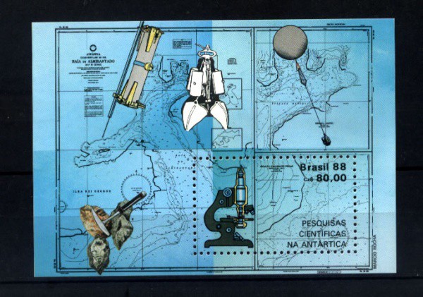 BLOCO DO BRASIL - ANO 1988- TEMA - PESQUISA CEINTIFICA NA ANTARTICA- NOVO
