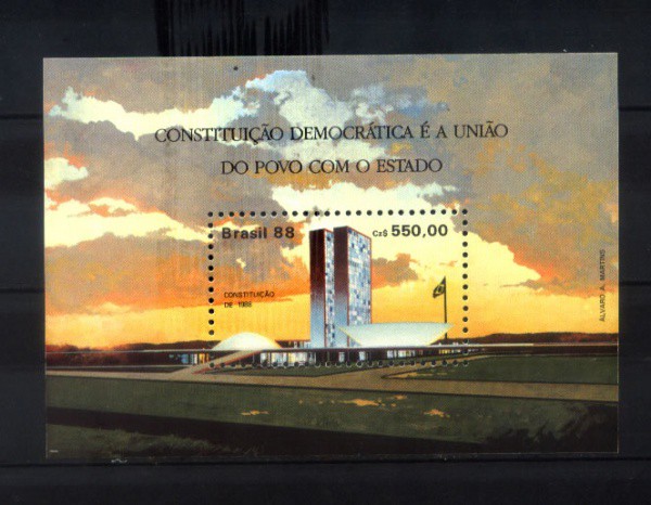 BLOCO DO BRASIL - ANO 1988 -  TEMA - CONSTITUIÇÃO DEMICRATICA E A UNIAO DO POVO COM O ESTADO