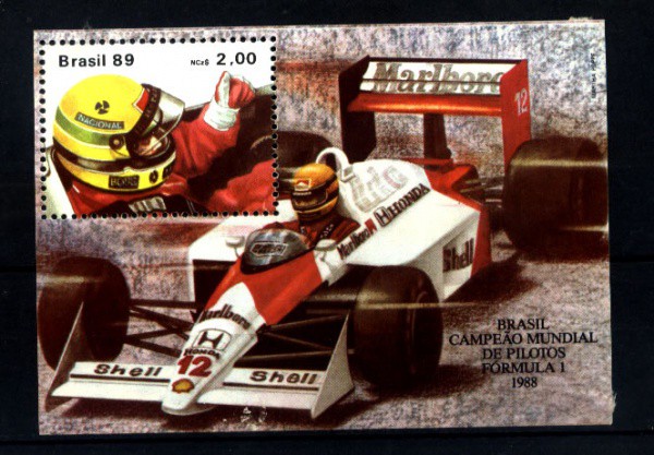 BLOCO DO BRASIL - ANO 1989 - BRASIL  CAMPEÃO MUNDIAL DE PILOTOS FORMULA 1  1988