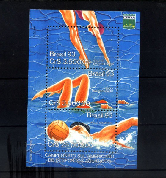 BLOCO DO BRASIL -ANO 1993 - CAMPEONATO SUL-AMERICANO DE DESPORTOS AQUATICOS-NOVO