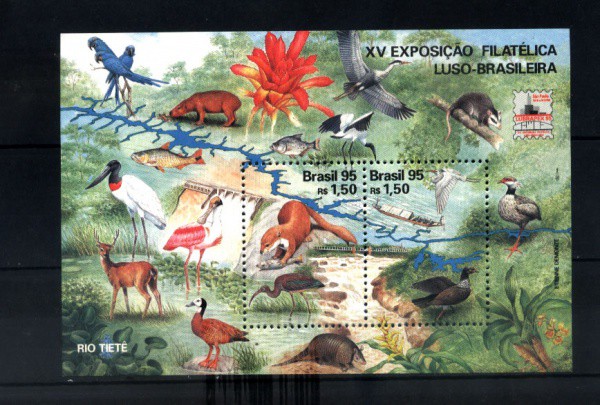 BLOCO DO BRASIL -  LUBRAPEX 95 - TEMA - XV EXPOSIÇÃO FILATELICO LUSO - BRASILEIRA -RIO TIETE - NOVO