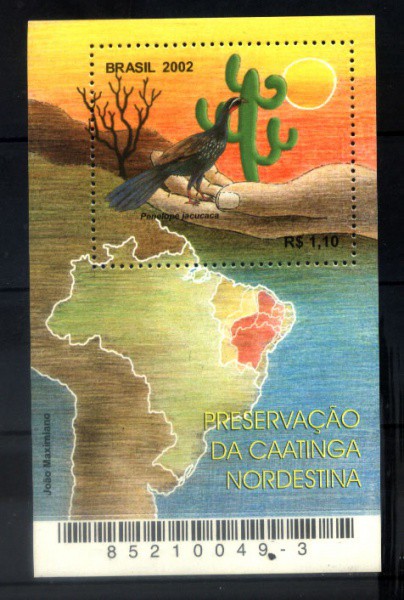 BLOCO DO BRASIL - ANO 2002 - TEMA - PRESERVAÇÃO DA CAATINGA NORDESTINA - NOVO