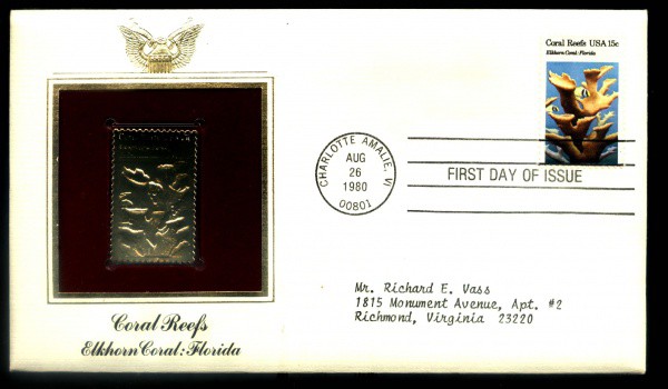 ENVELOPE DO ESTADOS UNIDOS - SELO DE OURO DOURADO - ANO 1980 - TEMA - CORAL REEFS USA- FLORIDA- LIND
