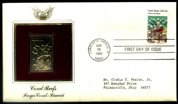 ENVELOPE DO ESTADOS UNIDOS - SELO DE OURO DOURADO - ANO 1980 - TEMA CORAL REEFS -FINFER CURAL HAWAII