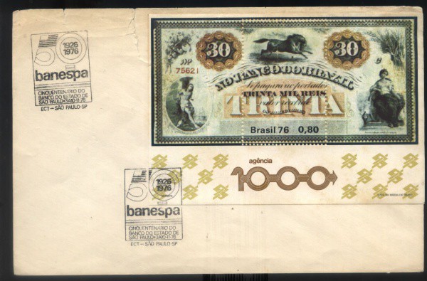 ENVELOPE  DO BRASIL - ANO 1976 - CARIMBO TEMATICO-  TEMA - BANESPA - 50 ANOS DE BANCO