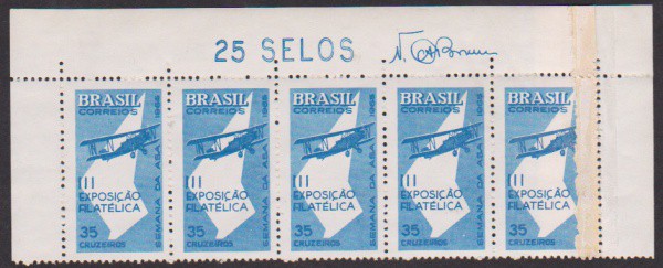 Brasil 1965 -  Semana da Asa, tira de 5 selos sem carimbo com goma e variedade de emenda de bobina!